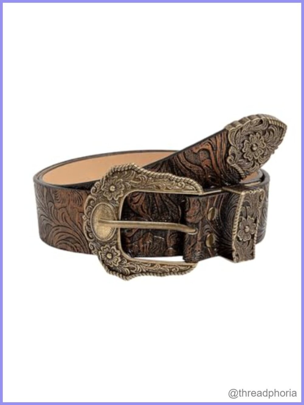 Faux Leather Western Concho Rodeo Cowboy Belt Snap Buckle